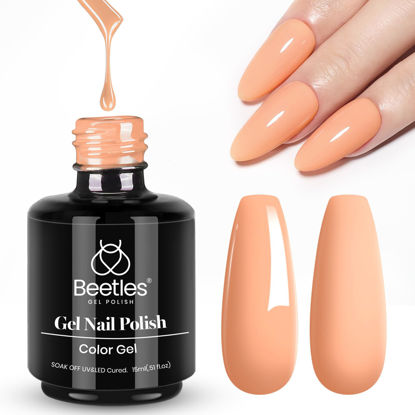 Picture of beetles Peach Gel Nail Polish, 15 ml Light Orange Neutral Solid Color Soak Off LED UV Lamp DIY Nail Art Decoration Manicure Design Salon at Home, Peach Fuzz Nails Gift for Women Girls