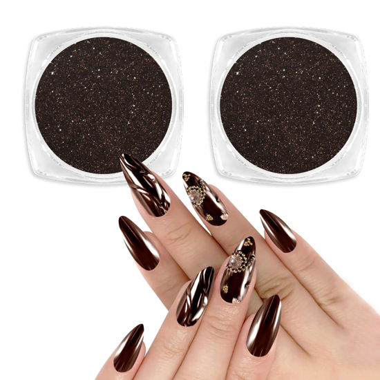 Picture of Allstarry Chrome Nail Powder 2pcs Metallic Mirror Effect Dust Glitter Glazed Manicure Decoration Reflective Pigment for Gel Polish Nail Art Decoration Resin Craft, Festivals - Dark coffee