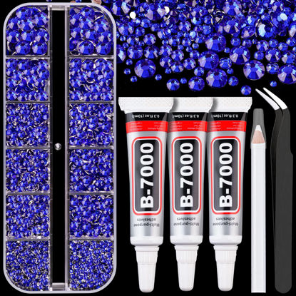 Picture of Resin Rhinestones for Crafting with B7000 Jewelry Glue, 1 Box Royal Blue Flatback Crystals with 3Pcs 10ml Glue for Bedazzling Crafts DIY Nail Art Makeup，Non Hotfix Gems for Clothing Shoes