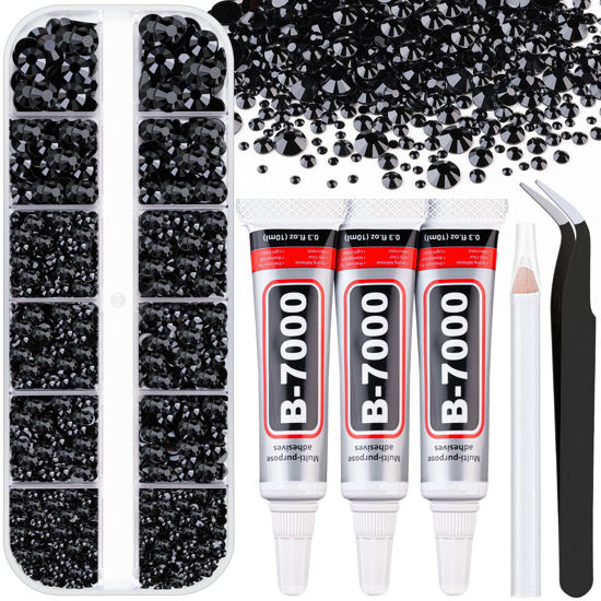 Picture of Resin Rhinestones for Crafting with B7000 Jewelry Glue, 1 Box Black FlatBack Crystals with 3Pcs 10ml Glue for Bedazzling Crafts DIY Nail Art Makeup，Non Hotfix Gems for Clothing Shoes