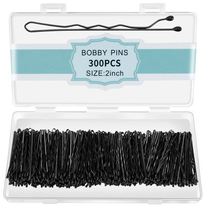 Picture of 300 Pcs Bobby Pins Black, Black Hair Pins for Women Girls and Kids, Invisible Wave Hair clips Bulk with Storage box, Pain-Free Hairpins（2 Inch Black）