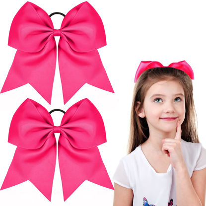 Picture of 2 Packs Jumbo Cheerleading Bow 8 Inch Cheer Hair Bows Large Cheerleading Hair Bows with Ponytail Holder for Teen Girls Softball Cheerleader Outfit Uniform (Deep Rose Red)