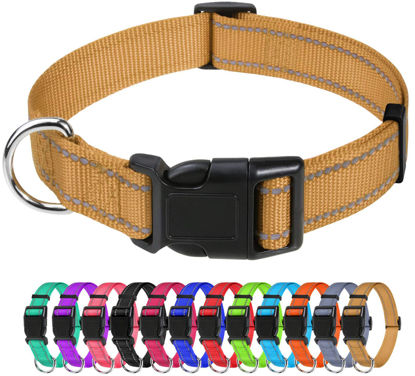 Picture of TagME Reflective Nylon Dog Collars, Adjustable Classic Dog Collar with Quick Release Buckle for Puppy, Khaki, 3/8" Width