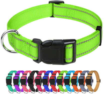 Picture of TagME Reflective Nylon Dog Collars, Adjustable Classic Dog Collar with Quick Release Buckle for Puppy, Green, 3/8" Width