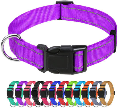 Picture of TagME Reflective Nylon Dog Collars, Adjustable Classic Dog Collar with Quick Release Buckle for Puppy, Purple, 3/8" Width