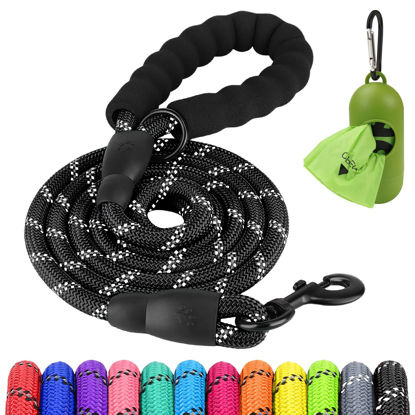 Picture of Joytale 6/5/4 FT Leashes for Small Medium Breed Dogs, Heavy Duty Nylon Braided Rope Dog Leash, Comfortable Padded Handle Strong Leashes with Poop Bags and Dispenser, Black, 5'×3/8''