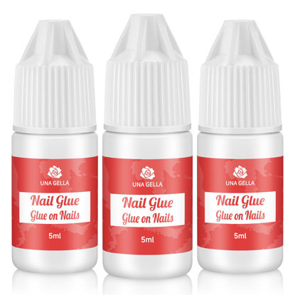 Picture of UNA GELLA Nail Glue for Press Ons 5ml 3Pcs Glue On Nails Press On Nail Glue Super Strong Adhesive 15ml(0.5oz) Super Bond Nail Glue for Acrylic Nails Long Lasting Nail Glue for Nail Tips DIY Salon