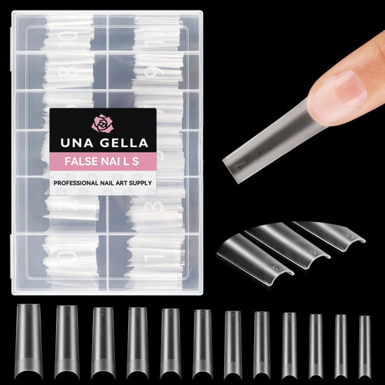 Picture of UNA GELLA Extra Long Square Fake Nails 120pcs Pre-shape Gel Acrylic XL Nail Tips for Half Cover Nail Extension Home DIY Nail Salon 12 Sizes Gelly Tips