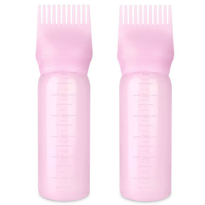 Picture of Bunrod Root Comb Bottle Applicator 6 Ounce, 2 Pack Oil Applicator for Hair Dye Hairstyling Hair Oiling Applicator with Graduated Scale (Pink)