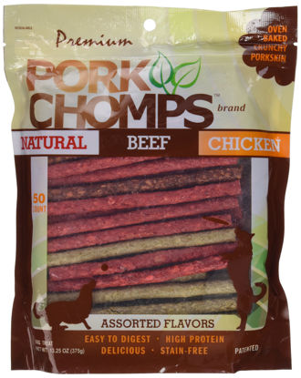 Picture of Pork Chomps Dog Chews, 5-inch Munchy Sticks, Assorted Flavors, 50 Count (Pack of 1)