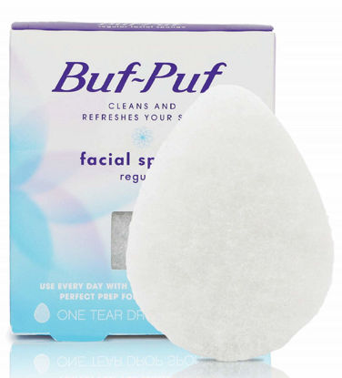 Picture of Buf-Puf Regular Facial Sponge, Dermatologist Developed, Removes Deep Down Dirt & Makeup that Causes Breakouts and Blackheads, Reusable, Exfoliating, White, 1 Count