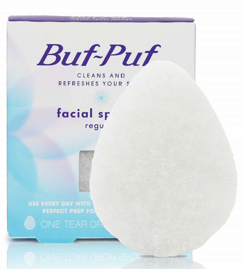 Picture of Buf-Puf Regular Facial Sponge, Dermatologist Developed, Removes Deep Down Dirt & Makeup that Causes Breakouts and Blackheads, Reusable, Exfoliating, White, 1 Count