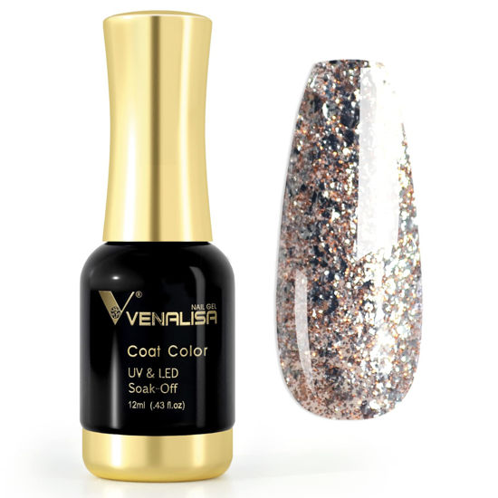 Picture of VENALISA Gel Nail Polish,Sparkling Glitter Yellow Silver Color Spring Summer Soak Off UV LED Nail Gel Polish Nail Art Starter Manicure Salon DIY at Home