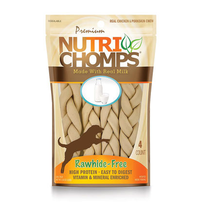 Picture of NutriChomps Dog Chews, 6-inch Braids, Easy to Digest, Long Lasting, Rawhide-Free Dog Treats, Healthy, 4 Count, Real Milk flavor