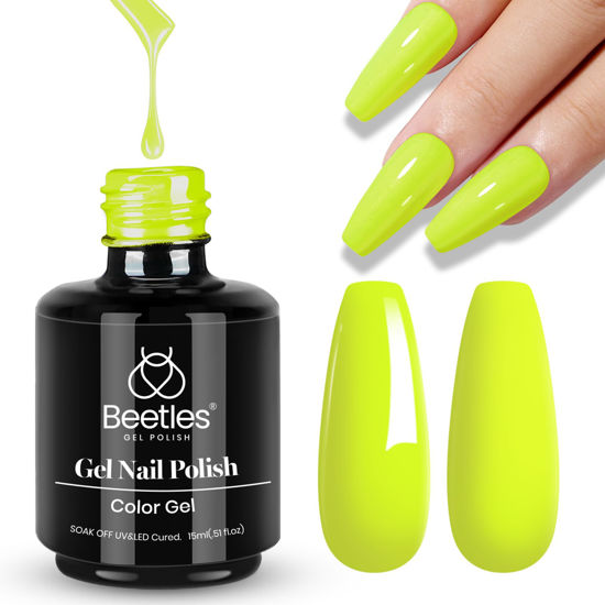 Picture of beetles Gel Polish 1Pcs 15ml Bright Neon Lemon Green Gel Nail Polish Yellow Gel Soak Off UV LED Nail Polish Diy Manicure Gifts for Women Girls