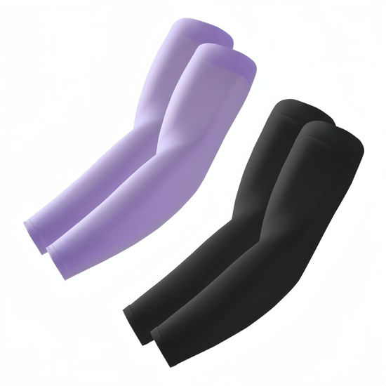 Picture of ROXUN 2 Pairs Arm Sleeves, Cooling UV Sun Protection Sports Compression for Men/Women Black+Purple