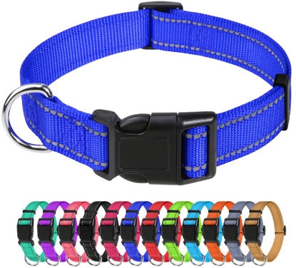 Picture of TagME Reflective Nylon Dog Collars, Adjustable Classic Dog Collar with Quick Release Buckle for Extra Small Dogs, Royal Blue, 5/8" Width