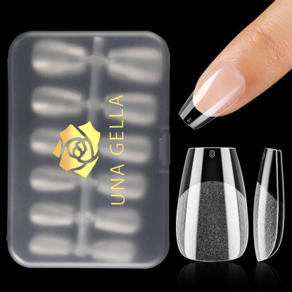 Picture of UNA GELLA Short Coffin Nail Tips 12 Sizes Short Coffin Gel X Nail Tips 120Pcs Soft Gel Nail Tips Coffin Shape Clear Full Cover Nail Tips Acrylic False Nails Press On Nails for Nail Extension DIY Salon