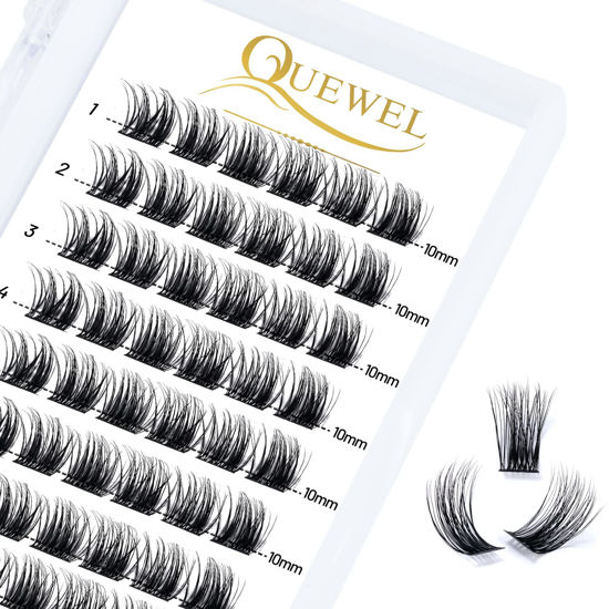 Picture of QUEWEL Cluster Lashes 72 Pcs Wide Stem Individual Lashes C/D Curl 8-16mm Length DIY Eyelash Extension False Eyelashes Soft for Personal Makeup Use at Home (natural02-C-10)