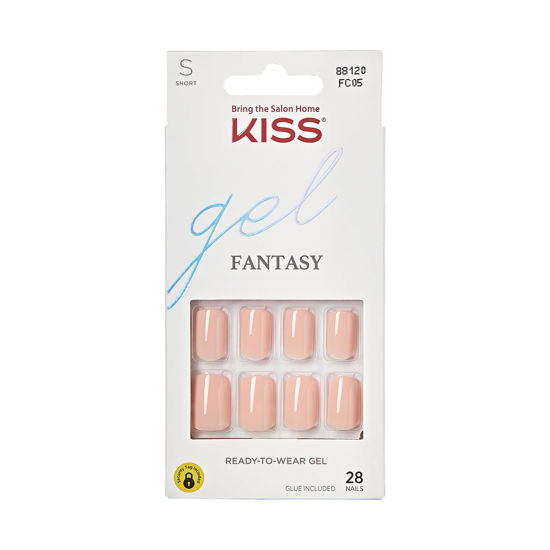 Picture of KISS Gel Fantasy Press On Nails, Nail glue included, 'Midnight Snacks', Dark Black, Short Size, Squoval Shape, Includes 28 Nails, 2g glue, 1 Manicure Stick, 1 Mini File