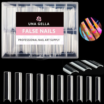 Picture of UNA GELLA Tapered Square Nail XXL Tips 120 PCS No C Curve Gel Extra Long Straight Nails Half Fake Trace for Acrylic Home DIY with Box