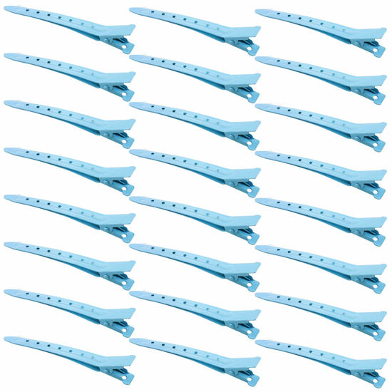 Picture of 24 Packs Duck Bill Clips, Bantoye 3.35 Inches Rustproof Metal Alligator Curl Clips with Holes for Hair Styling, Hair Coloring, Blue