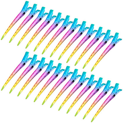 Picture of 24 Packs Duck Bill Clips, Bantoye 3.35 Inches Rustproof Metal Alligator Curl Clips with Holes for Hair Styling, Hair Coloring, Gradient Rainbow