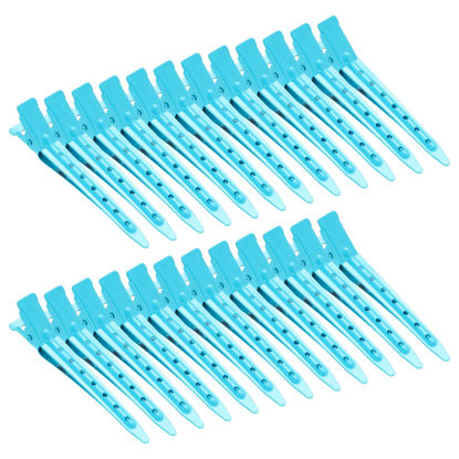 Picture of 24 Packs Duck Bill Clips, Bantoye 2.75 Inches Rustproof Metal Alligator Curl Clips with Holes for Hair Styling, Hair Coloring, Blue