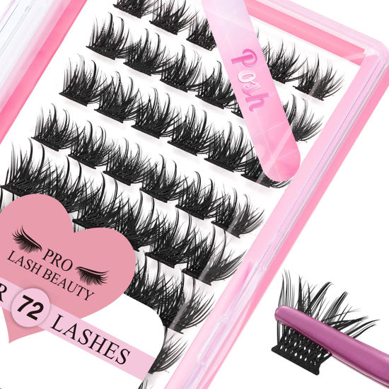 Picture of Lash Clusters, 72 Pcs Individual Cluster Lashes DIY Lash Extension 10-16mm Eyelash Clusters Volume Wispy Lashes Super Thin Band Reusable Soft & Comfortable(Posh,D-8-16mix)