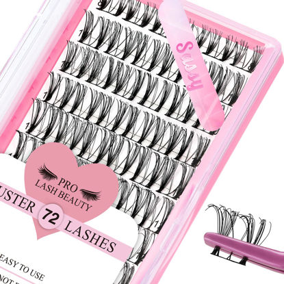 Picture of Lash Clusters, 72 Pcs Individual Cluster Lashes DIY Lash Extension 10-16mm Eyelash Clusters Volume Wispy Lashes Super Thin Band Reusable Soft & Comfortable(Sassy,D-8-16mix)