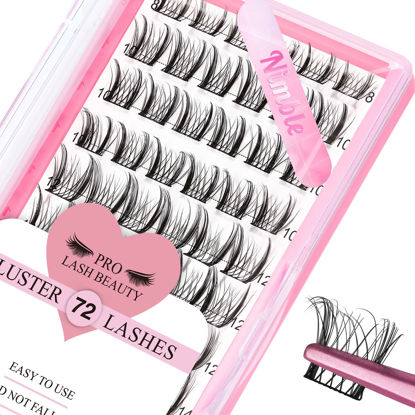 Picture of Lash Clusters, 72 Pcs Individual Cluster Lashes DIY Lash Extension 10-16mm Eyelash Clusters Volume Wispy Lashes Super Thin Band Reusable Soft & Comfortable(Nimble,D-14mm)