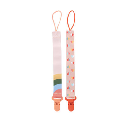 Picture of Nuby Pacifinder Pacifier Clip, 2 Pack Pacifier Holder for Girl, Peach with Stripes and Peach with Hearts