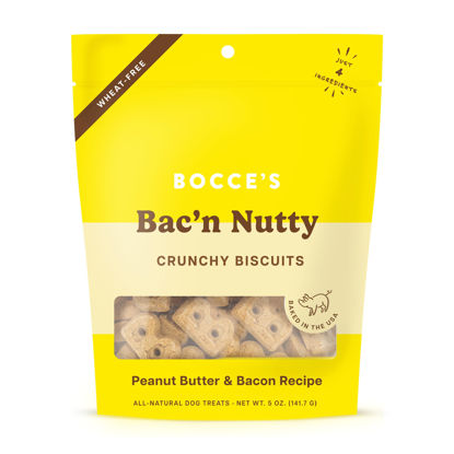 Picture of Bocce's Bakery Oven Baked Bac'N Nutty Treats for Dogs, Everyday Wheat-Free Dog Treats, Made with Real Ingredients, Baked in The USA, All-Natural PB & Bacon Biscuits, 5 oz