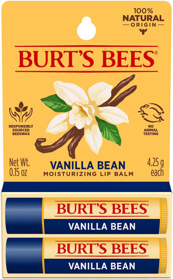 Picture of Burt's Bees Lip Balm Mothers Day Gifts for Mom - Vanilla Bean, Lip Moisturizer With Responsibly Sourced Beeswax, Tint-Free, Natural Origin Conditioning Lip Treatment, 2 Tubes, 0.15 oz.