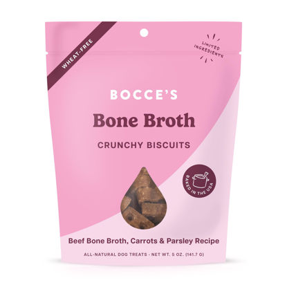 Picture of Bocce's Bakery Oven Baked Bone Broth Treats for Dogs, Wheat-Free Everyday Dog Treats, Made with Real Ingredients, Baked in The USA, All-Natural Biscuits, Beef Bone Broth, Carrots, & Parsley, 5 oz