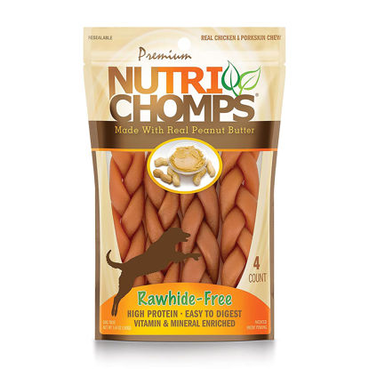 Picture of NutriChomps Dog Chews, 6-inch Braids, Easy to Digest, Rawhide-Free Dog Treats, Healthy, 4 Count, Real Peanut Butter Flavor