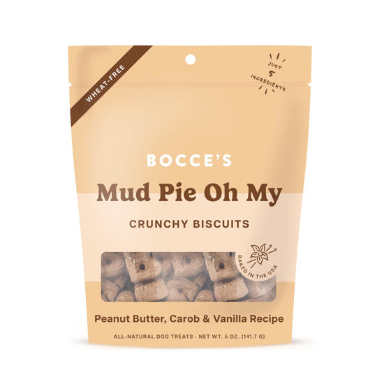 Picture of Bocce's Bakery Oven Baked Mud Pie Oh My Treats for Dogs, Everyday Wheat-Free Dog Treats, Made with Real Ingredients, All-Natural PB, Carob & Vanilla Biscuits, 5 oz