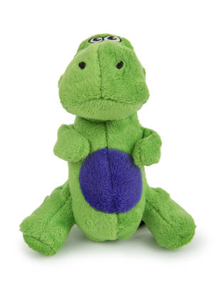 Picture of goDog Just For Me Dinos T-Rex Squeaky Plush Dog Toy, Chew Guard Technology - Green, Mini