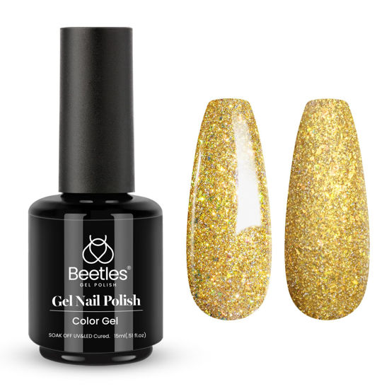 Picture of Beetles Gold Gel Polish 15ml Champagne Gold Glitter Flashy Color Gel Nail Polish Uv LED Nail Lamp Nail Art Manicure Salon DIY Home Gifts for Her