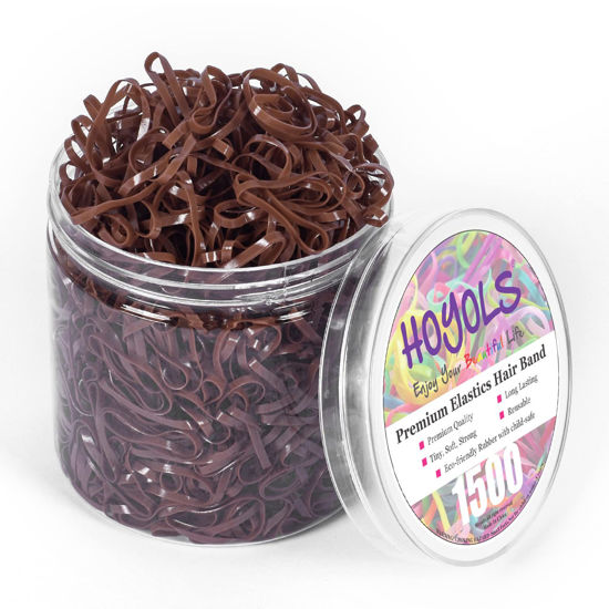 Picture of HOYOLS Brown Hair Ties Elastic Bands Small Rubber Bands for Girls Women’s Hair No Damage Mini Stretchy Ponytail Holders Tiny Hairtie for Fine Thin to Medium Hair Bulk 1500pcs TPU (Brown)