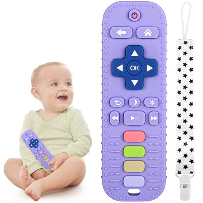 Picture of Chuya Silicone Baby Teething Toy Remote Control Shape Chew Toy for Babies 3-6 Months 3-24 Months, Teether Relief Baby Toys for Infants TV BPA Free(Purple)