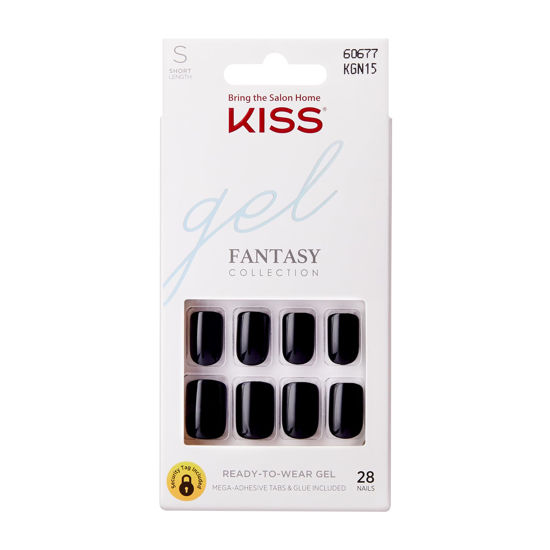 Picture of KISS Gel Fantasy Press On Nails, Nail glue included, 'Aim High', Black, Short Size, Squoval Shape, Includes 28 Nails, 2g Glue, 1 Manicure Stick, 1 Mini File, 1 Adhesive Tab