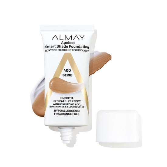 Picture of Almay Anti-Aging Foundation, Smart Shade Face Makeup with Hyaluronic Acid, Niacinamide, Vitamin C & E, Hypoallergenic, -Fragrance Free, 400 Beige, 1 Fl Oz (Pack of 1)