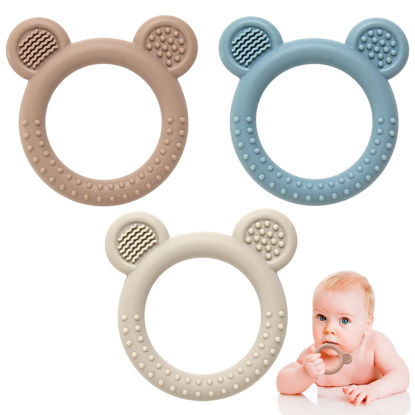 Picture of Eascrozn Teething Toys for Babies 0-6 Months, 3 Pack Silicone Baby Toys 6 to 12 Months, BPA Free Soft Textured Teething Relief Soothing Sore Gums Baby Essentials