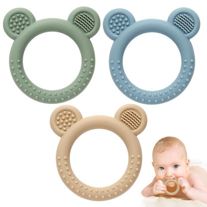 Picture of Eascrozn 3 Pack Teething Toys for Babies 0-6 Months BPA Free, Baby Toys 6-12 Months Teething Relief Easy to Hold, Silicone Teethers Chew Toys for Infant Baby Essentials