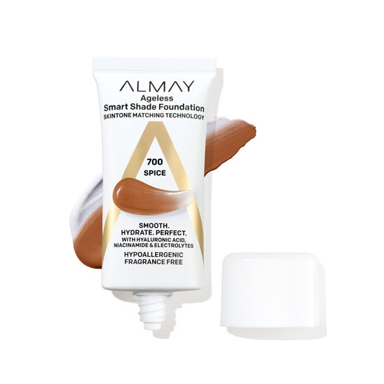 Picture of Almay Anti-Aging Foundation, Smart Shade Face Makeup with Hyaluronic Acid, Niacinamide, Vitamin C & E, Hypoallergenic-Fragrance Free, 700 Spice, 1 Fl Oz (Pack of 1)