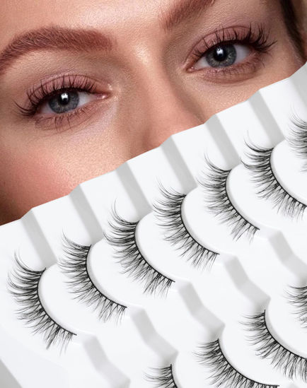 Picture of Onlyall Natural Lashes Natural Eyelashes Wispy Lashes Fake Eyelashes C Curl Lashes 12mm False Lashes 7 Pairs D30