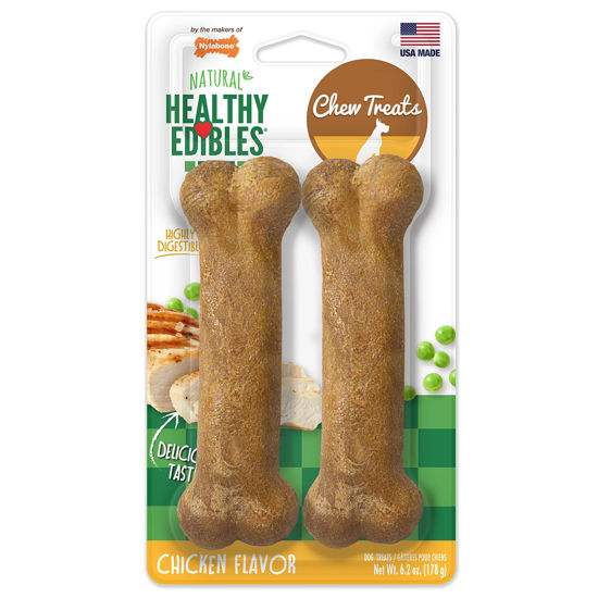 Picture of Nylabone Healthy Edibles Natural Dog Chews Long Lasting Chicken Flavor Treats for Dogs, Medium/Wolf (2 Count)