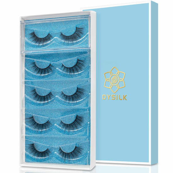 Picture of DYSILK Eyelashes Mink Lashes - Wispy Eyelashes 5 Pairs 6D Lashes Kit False Lashes Natural Look Eye Lashes Cat Eye Fake Eyelashes Volume Lashes Strip | 15.2mm