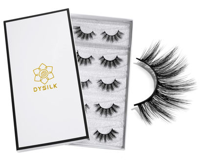 Picture of DYSILK Fake Eyelashes Natural Lash - Mink Lashes 5 Pairs 6D Wispy Lash Pack - Eye Lashes Strip Eyelash Extension Kit Reusable False Lashes Natural Look | 002-16mm